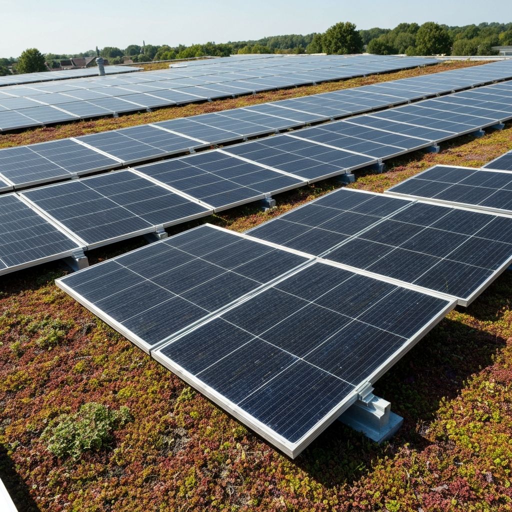 Solar panels and green roof installation